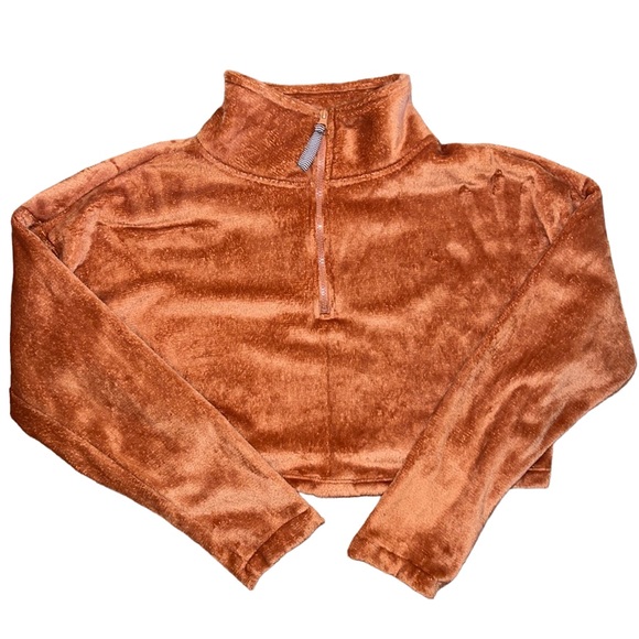 Urban Outfitters Sweaters - NWOT Urban Outfitters Cropped Womens Burnt Orange Half Zip Velvet Sweater Size M